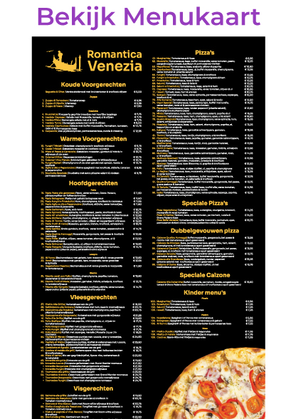 Buiten menu kaart Pizzeria Venezia